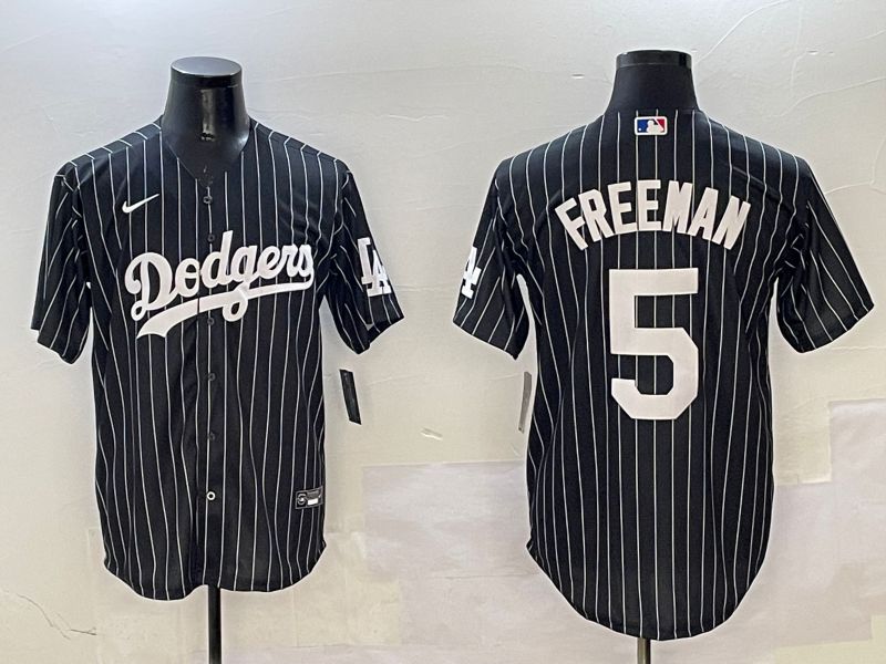 Men Los Angeles Dodgers 5 Freeman Black Stripe Jointly Name 2025 Nike MLB Jersey style 1